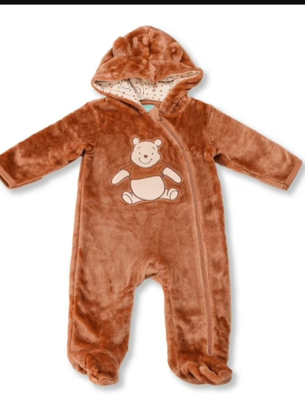 Plush Brown Bear Hooded Baby One-Piece